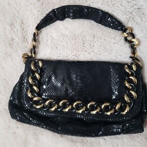 Michael by Michael Kors Black snake skin leather shoulder bag purse